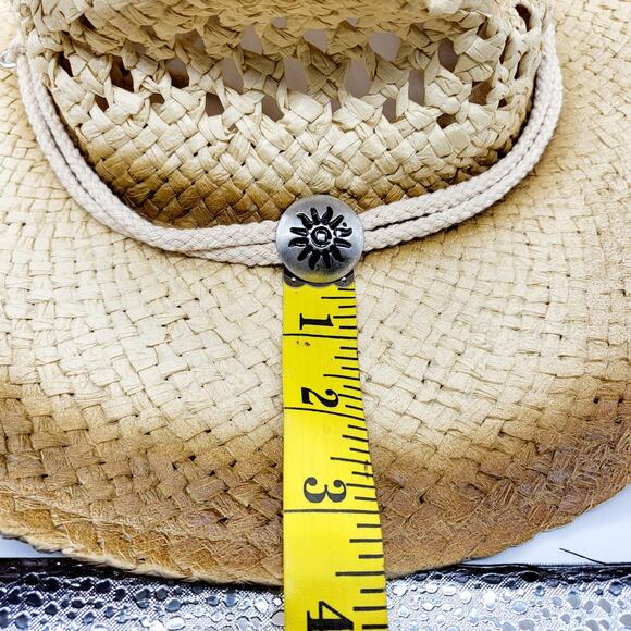 Rinco Western Cowgirl Medallion Tan Brown Straw Hat Youth Size 5 2009 Wide Brim - Picture 9 of 10